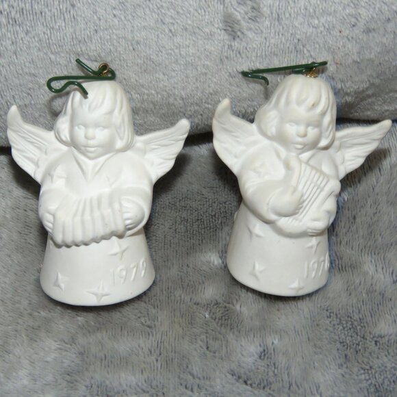 Vtg Lot 2 Goebel White Porcelain Angel Bell Annual Christmas Ornaments 1978 1979 - Picture 1 of 16